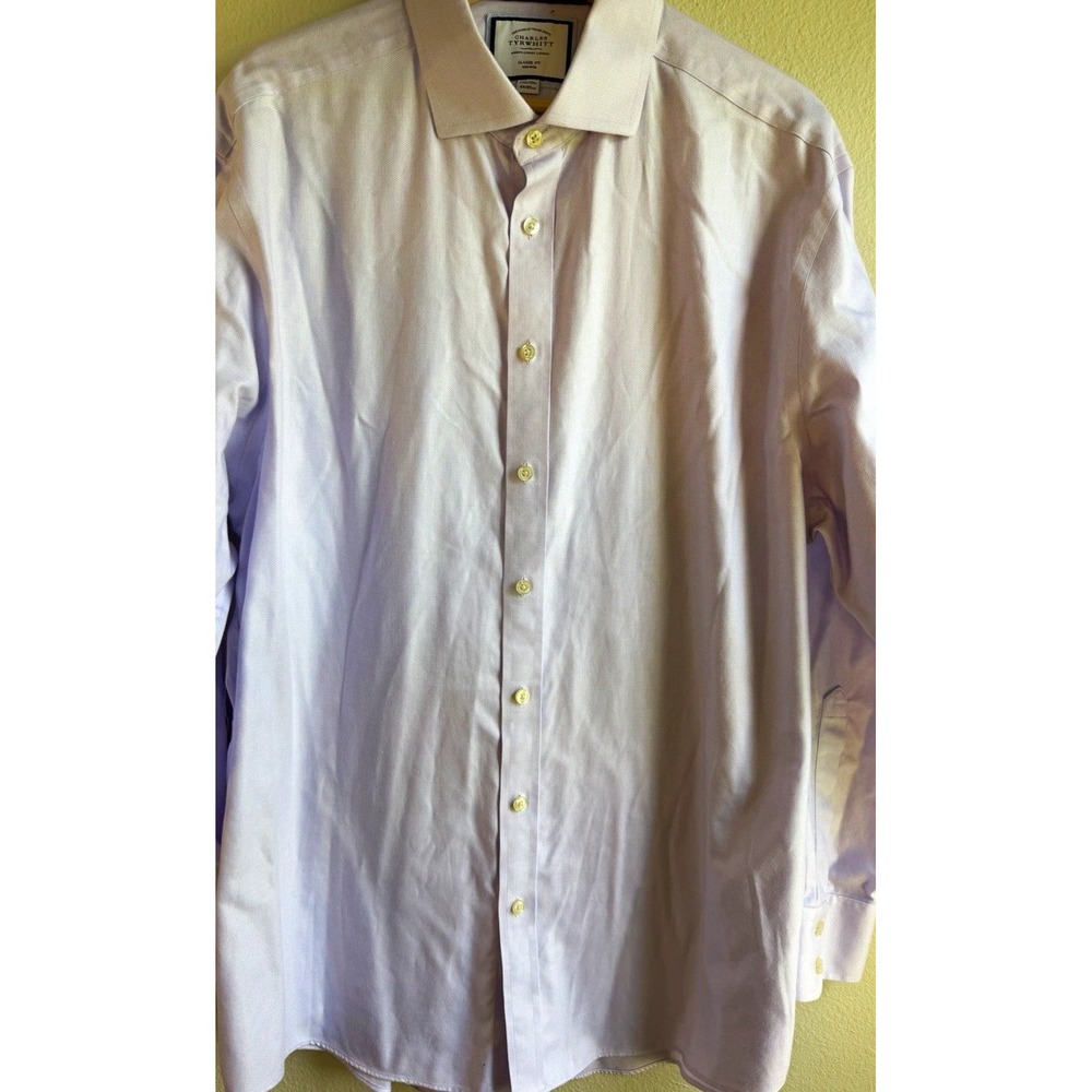 Charles Tyrwhitt Men's Non-Iron Classic Fit Dress Shirt 17.5/35 Purple Cotton